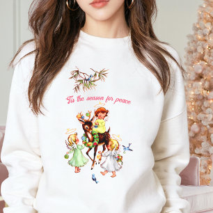 ROSA NOEL Vintage Julafton Reindeer Angel Anpassni T Shirt