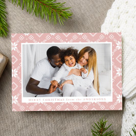 Rosa Nordic Snowflake Mönster Photo Julkort