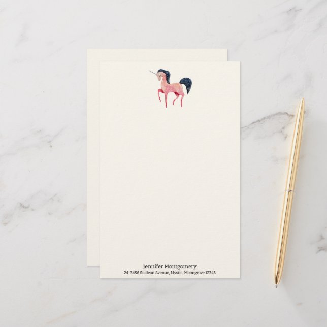 Rosa Nordic Unicorn with Black Mane Brevpapper (Fram/Back In Situ)