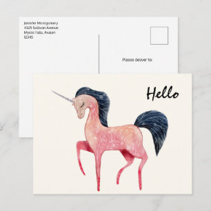 Rosa Nordic Unicorn with Black Mane Vykort