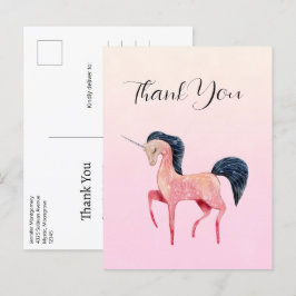 Rosa nordisk enhörning med svart manke tack vykort