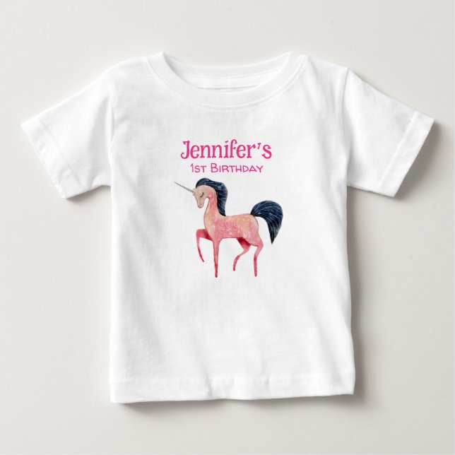 Rosa Nordiska majsen med Black Mane 1:a födelsedag T Shirt (Framsida)