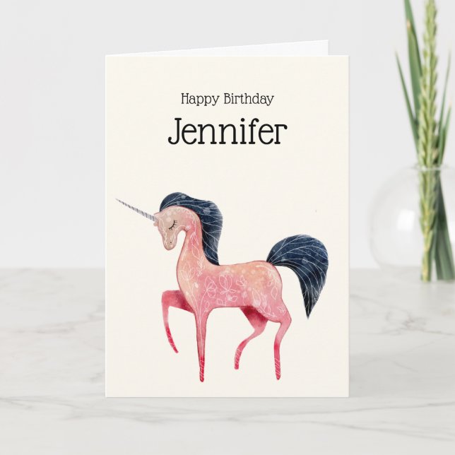 Rosa Nordiska majsen med Black Mane Birthday Kort (Framsida)