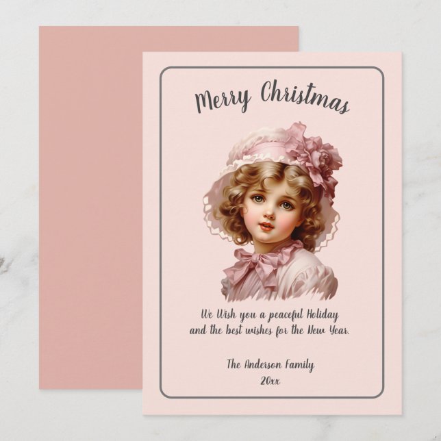 Rosa Nostalgic God jul Julkort (Fram/baksida)