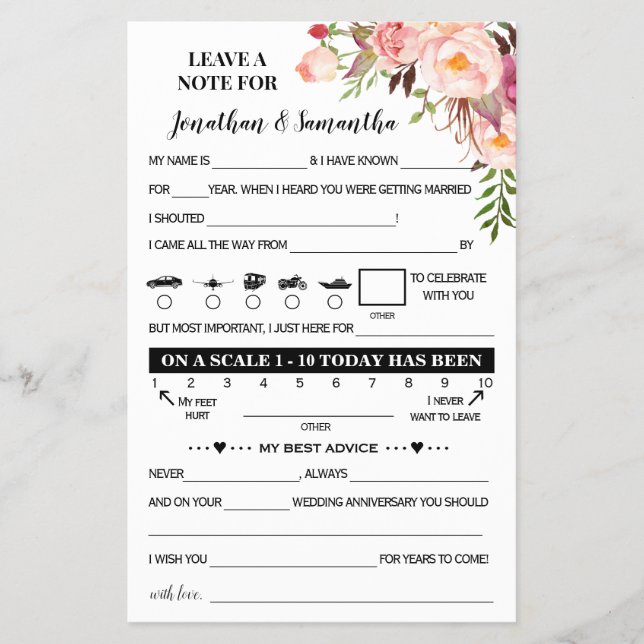 Rosa Note för par bröllopskort Flygblad (Framsidan)