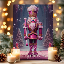 Rosa nötknäppare God Jul julkort 
