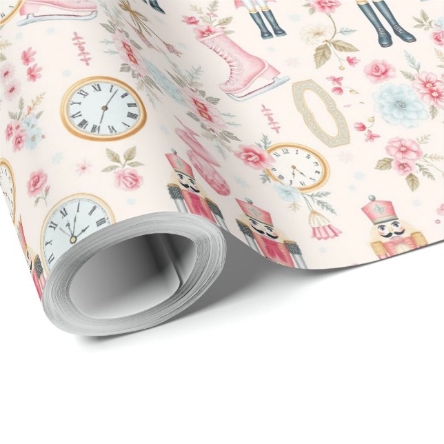 Rosa nötknäppare Is Skridskor Klocka Presentpapper (Rullad Hörn)