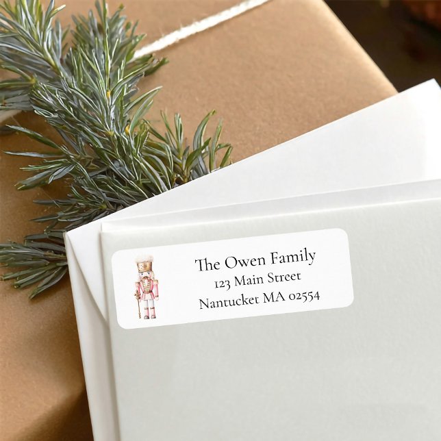 Rosa nötknäppare jul returadress etikett (Pink Christmas Nutcracker return address label)