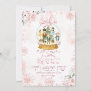Rosa nötknäppare snöflinga vinter baby shower inbjudningar