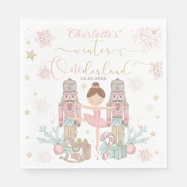 Rosa nötknäppare vinter Onederland 1-årsdag Pappersservett (Framsidan)