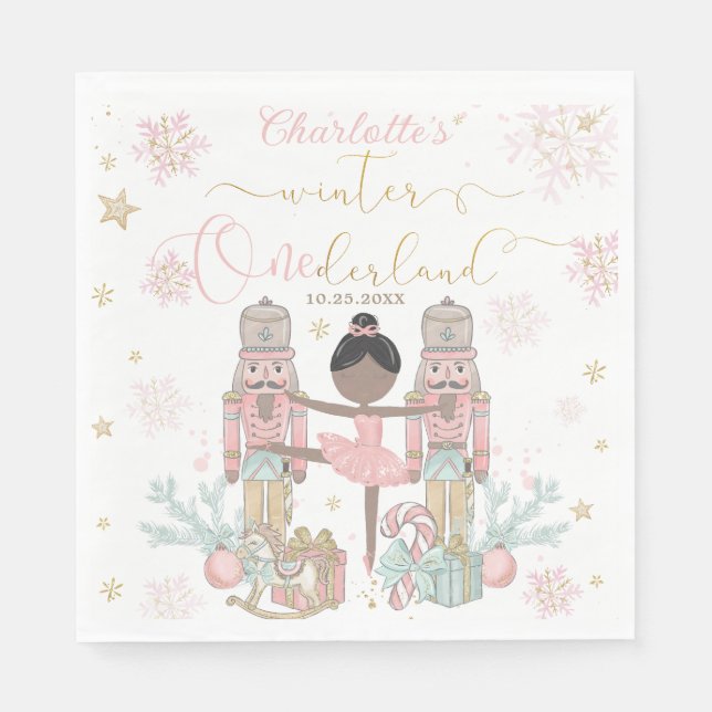 Rosa nötknäppare vinter Onederland 1-årsdag Pappersservett (Framsidan)