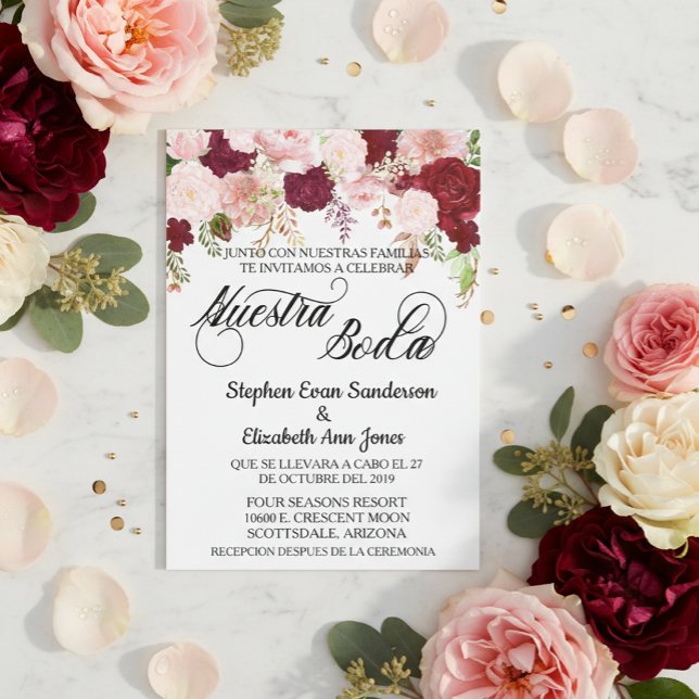 Rosa Nuestra Boda Bröllop Ro Burgundy Inbjudningar (Skapare uppladdad)