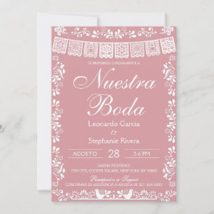 Rosa Nuestra Boda Papel Picado Bröllop Inbjudningar