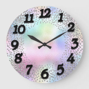 Rosa Nummer Unicorn Glitter Holograph Black Stor Klocka