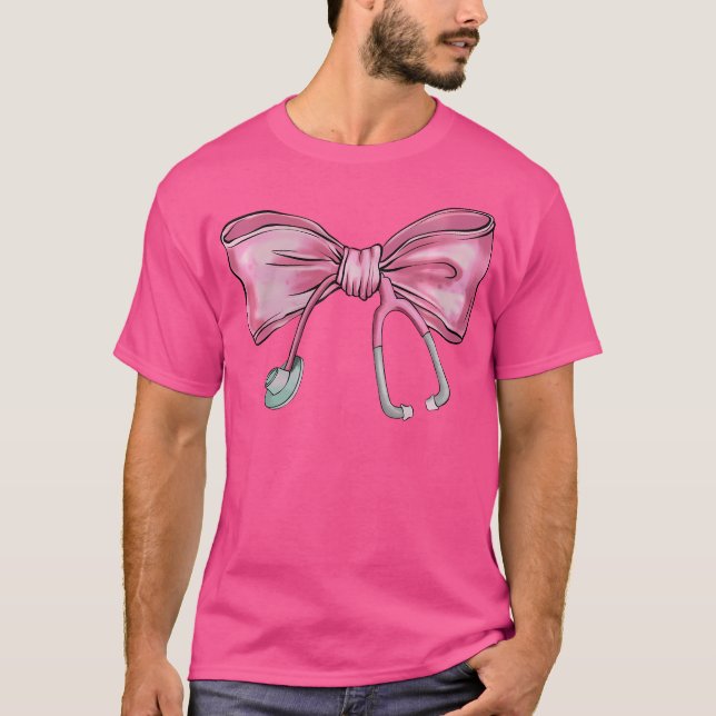 Rosa Nurse Coquette Bow Stethoscope Medica T Shirt (Framsida)