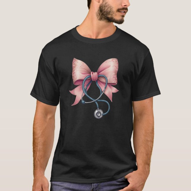 Rosa Nurse Coquette Bow Stethoscope Medica T Shirt (Framsida)