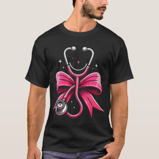 Rosa Nurse Coquette Ribbon Bow Stethoscope T Shirt