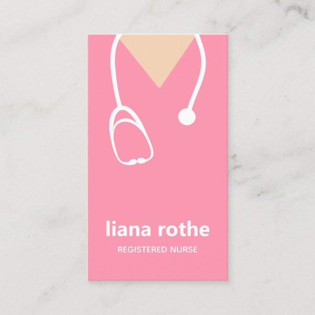 Rosa Nurse Scrubs and Stethoscope Affärskort Visitkort (Framsida)