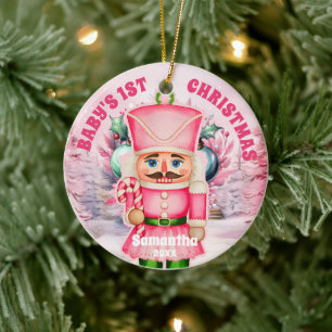 Rosa Nutcracker Baby 1:a julfoto Ornament