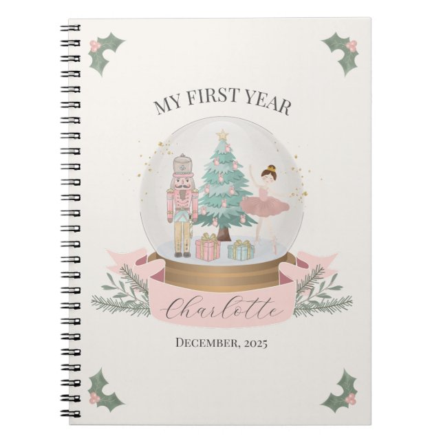 Rosa Nutcracker Baby Shower First Year Milestone Anteckningsbok (Framsidan)