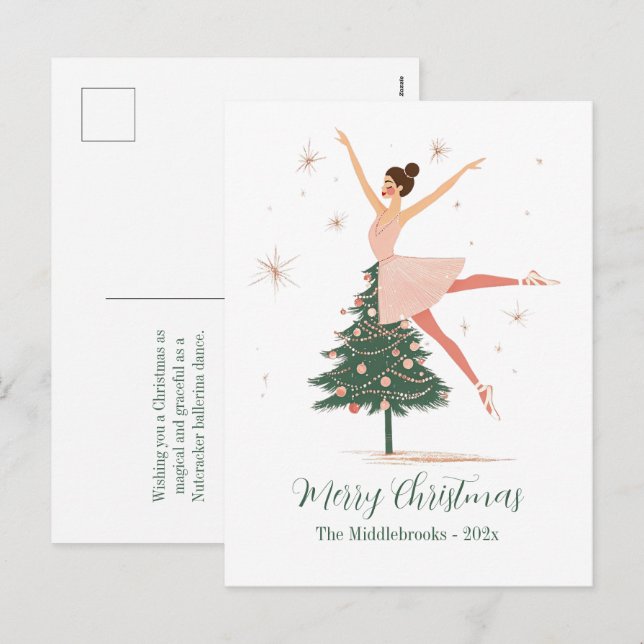 Rosa Nutcracker Ballerina Postcard Helg Vykort (Fram/baksida)