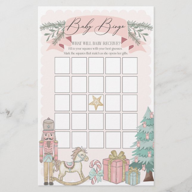 rosa nutcracker christmas babydusch bingo-spel (Framsida)