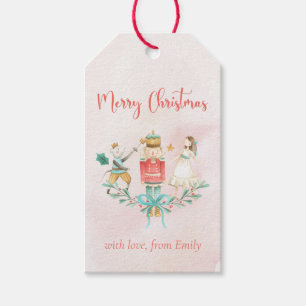 Rosa Nutcracker Girl Gift Holly Helgdag jul Presentetikett