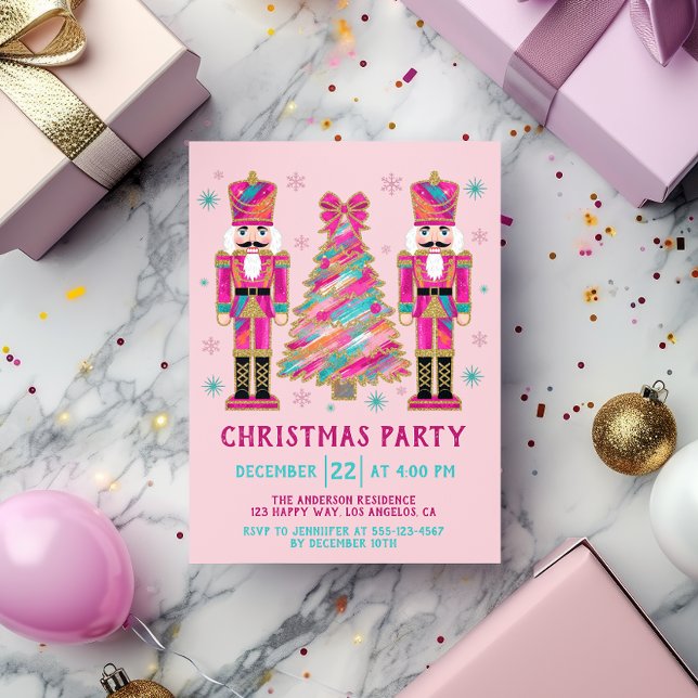 Rosa Nutcracker jul Party | Glitter Helgdag Inbjudningar (Skapare uppladdad)