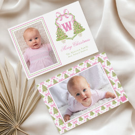 Rosa Nutcracker Julgran Monogram Vapensköld Julkort