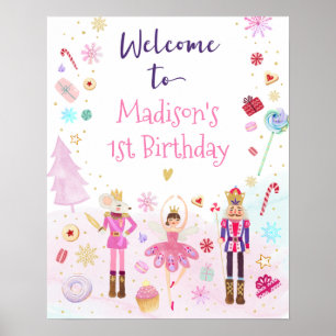 Rosa Nutcracker Land Sweets Birthday Välkommen Poster