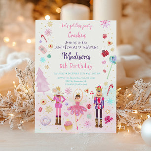 Rosa Nutcracker Land Sweets Winter Birthday Inbjudningar