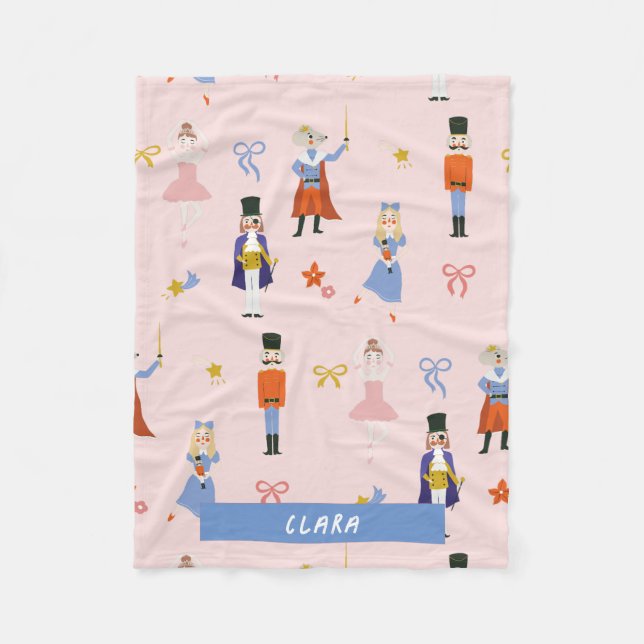 Rosa Nutcracker Mönster Helgdag Fleecefilt (Framsidan)