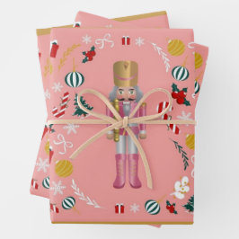 Rosa Nutcracker Wrapping Papper Lakan Set på 3.