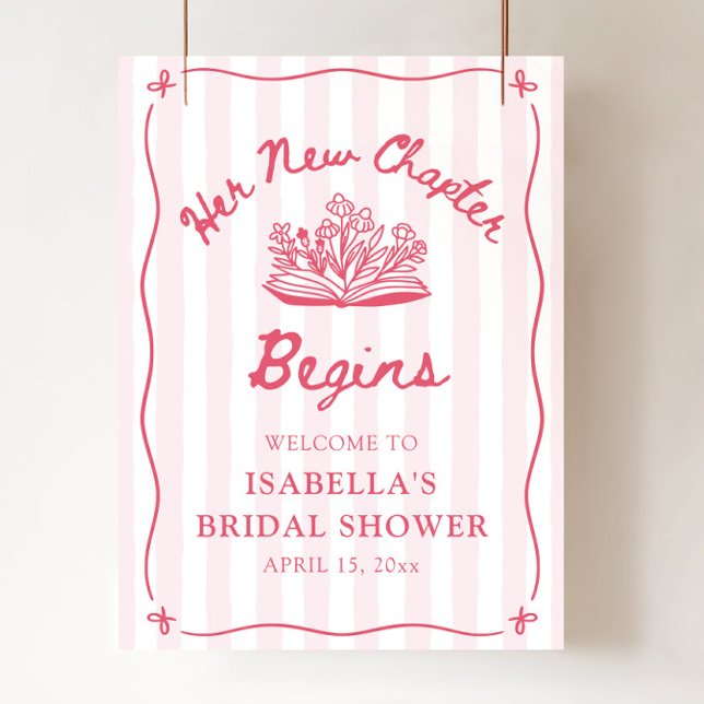 Rosa Ny Kapitel Bröllopsfest Välkomstskylt Poster (Pink Her New Chapter Bridal Shower Welcome Sign)