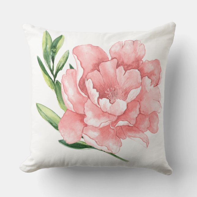Rosa nyans av röda rosor i akvarell & Gröna grenbl Kudde (Framsida)
