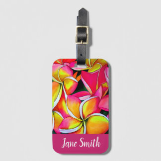Rosa - nybörjare Frangipani Plumeria Beach art Bagagebricka