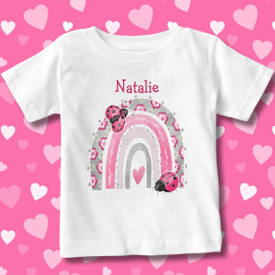 Rosa Nyckelpigor med Rainbow Baby T-Shirt