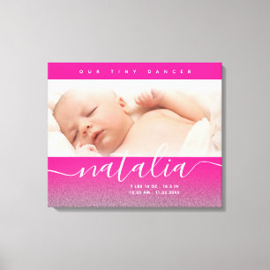 Rosa nyfödd baby foto glitter canvastryck
