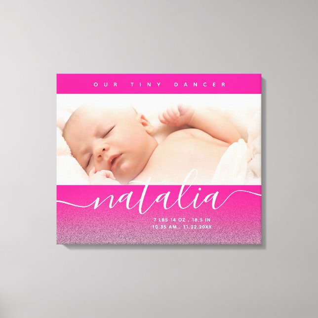Rosa nyfödd baby foto glitter canvastryck (Framsida)