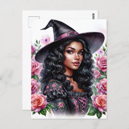 Rosa-o-ween Black Girl Bubblegum Witch Vykort