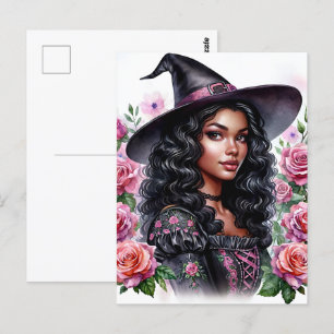 Rosa-o-ween Black Girl Bubblegum Witch Vykort