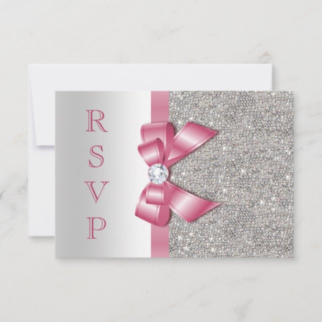 Rosa oäkta böj och diamanter RSVP OSA Kort (Framsida)