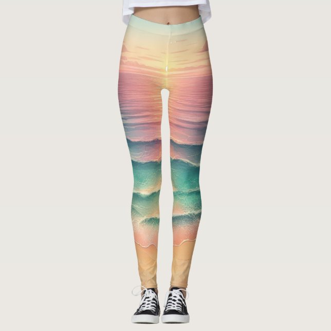 Rosa Ocean Beach Sea Watercolor Sol Sand Leggings (Framsida)