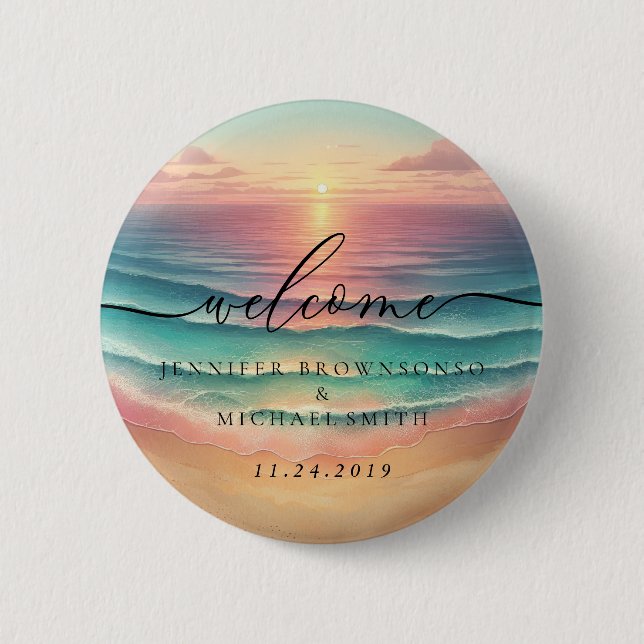 Rosa Ocean Beach Signatur Boho Välkommen solnedgån Knapp (Framsida)