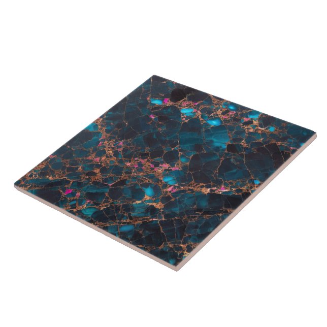 Rosa Ocean Blue Guld Marble Trendig Collection Kakelplatta (Sidan)