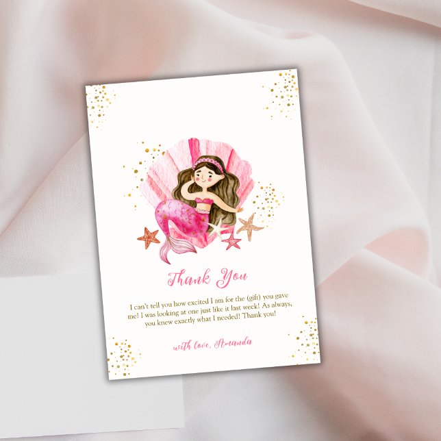 Rosa Ocean Sjöjungfru Ocean Starfish Baby Shower Tack Kort (Pink Ocean Mermaid Ocean Starfish Baby Shower Thank You Card)