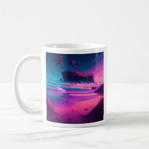 Rosa Oceanen och Handflatan Träd Digital Art Kaffemugg