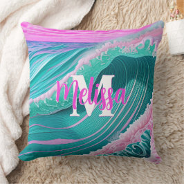 Rosa oceanen vågar Monogram Kudde