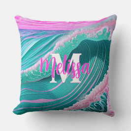 Rosa oceanen vågar Monogram Kudde