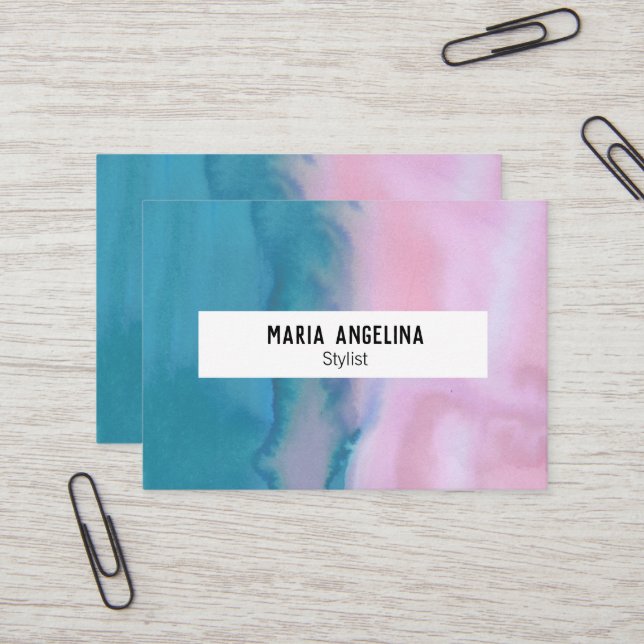 Rosa och abstrakt vattenfärg affärskort 2 visitkort (Fram/Back In Situ)